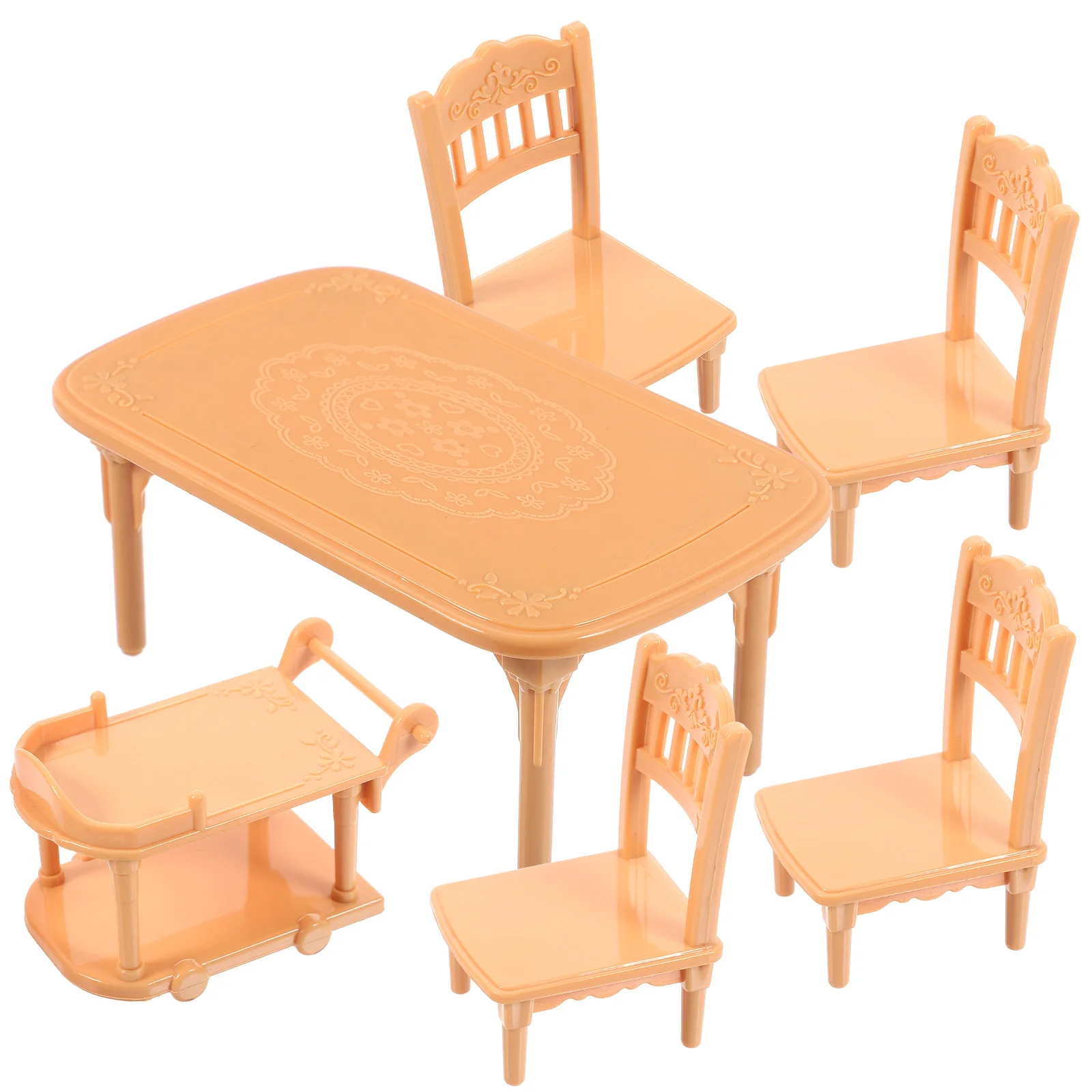 Dollhouse Table and Chairs Dining Trolley Mini Furniture Miniature Plastic Tiny