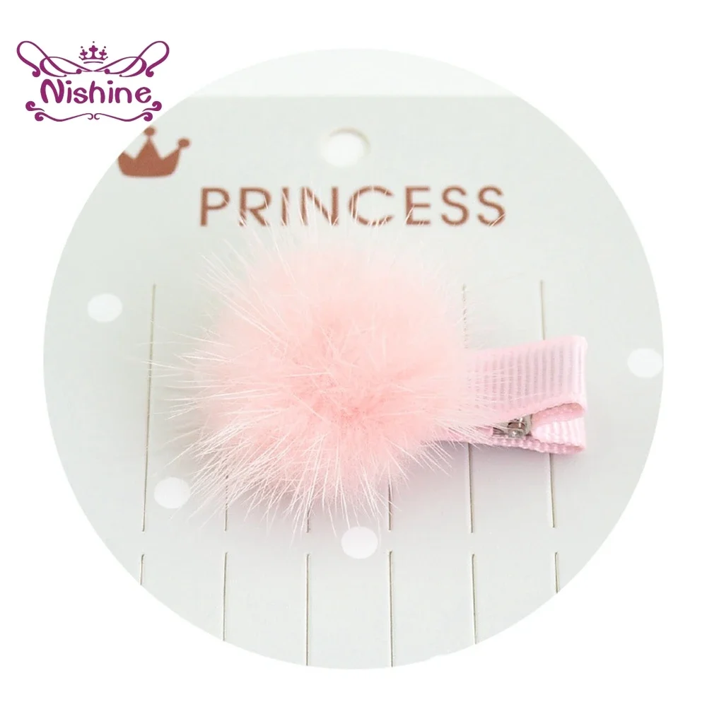 1PCS Solid Color Fur Ball Baby Girls Hairpins Infant Headwear Children Accessories Kid Small Pompon Headwarp Birthday Gifts