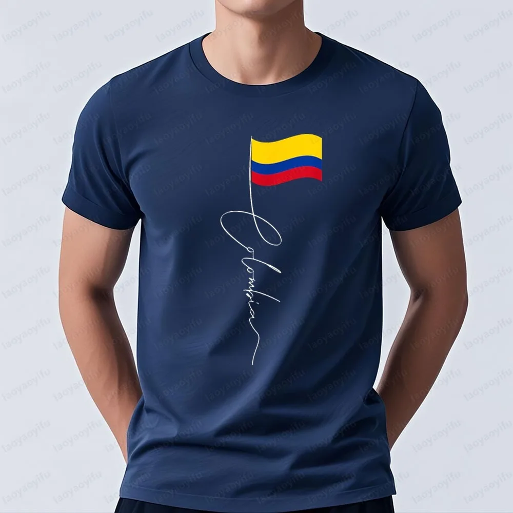 เสื้อยืดลายธงชาติโคลอมเบีย ดีไซน์ย้อนยุค เสื้อยืดลำลองสำหรับผู้ชายและผู้หญิง สวมใส่สบายในชีวิตประจำวัน คอกลม แขนสั้น ผ้าฝ้าย