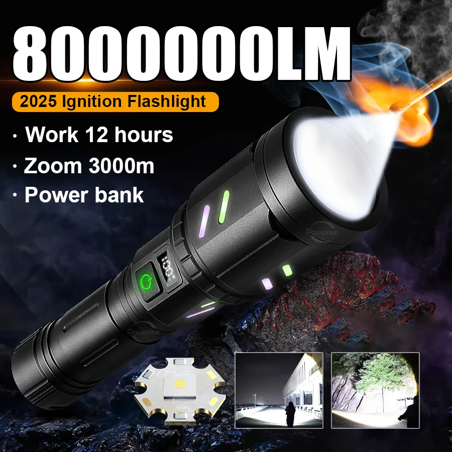 

Ультра мощный фонарик 8000000LM Super Foclused Flashlight Flashlight Long Range 3000 м водонепроницаемые тактические лампы высокая мощность факел
