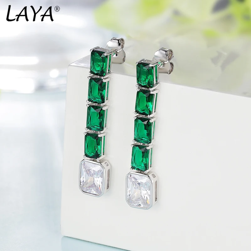 LAYA 925 Sterling Silver Synthetic green Blue crystal Starement Earring For Women Wedding Luxury Original Modern Fine Jewelry