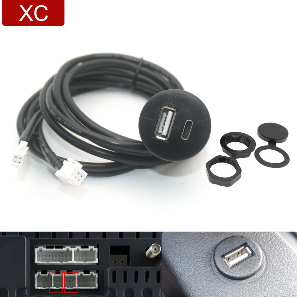 4 6-pinowy samochodowy podwójny rodzaj USB-C żeński kabel przedłużający do deska rozdzielcza Adapter do androida nawigacji Multimedia radiowe