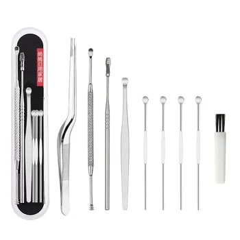 Juego de Herramientas de acero inoxidable para recoger los oídos, 8 piezas, espiral, masajeador, tatuaje, moda