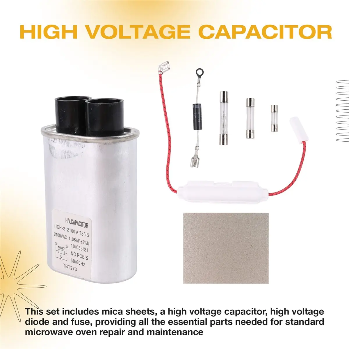 #58X Mica Sheets + High Voltage Capacitor + High Voltage Diode + Fuse,for Midea Microwave Oven Parts,(Plastic)