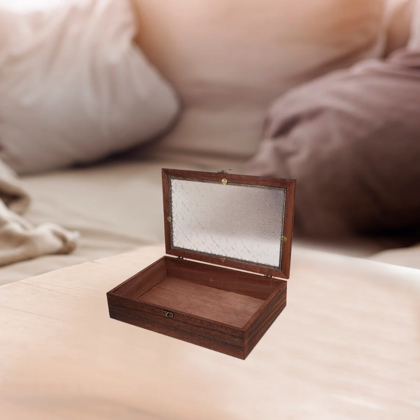 

Wooden Display Box Vintage Crabapple Flower Pattern Elegant Organizer Large Drawer Storage Jewelry Glass Lid Keepsake Collector