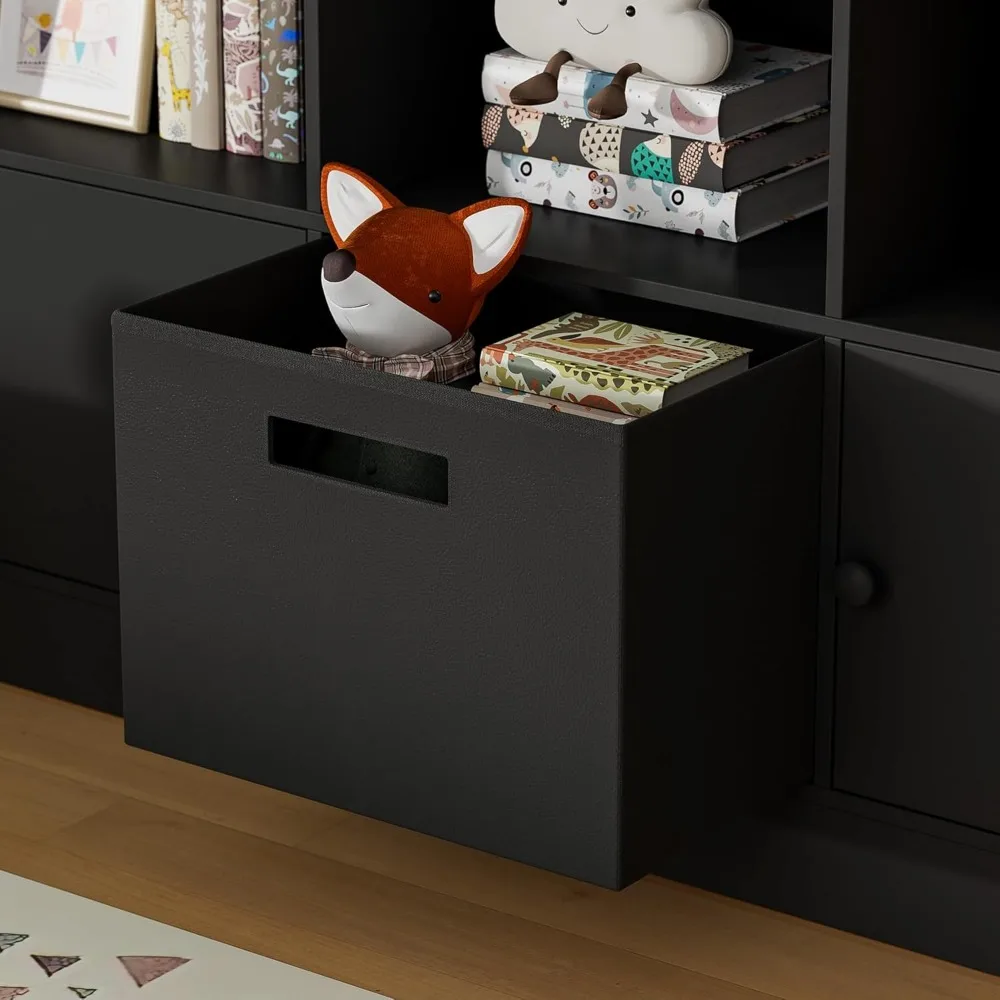 ตู้หนังสือแบบเปิด 2 ชั้น 2 ประตู, ชั้นวางหนังสือไม้ 6 ช่องพร้อมลิ้นชักผ้า, ตู้โชว์แบบตั้งพื้น, สำหรับเด็ก