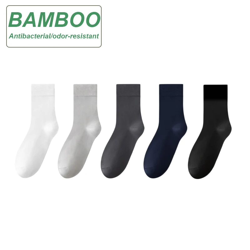 High Quality 5Pairs Men Bamboo Fiber Socks Casual Black Business Breatheable Anti-Bacterial Comfortable Sock Male Size EU38-45
