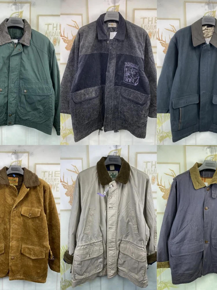 

Vintage Multi-ket Workwear American Retro Sle BF ex Jaet A32 Loose Fit Cotton Long Sve Pure Color Spring...