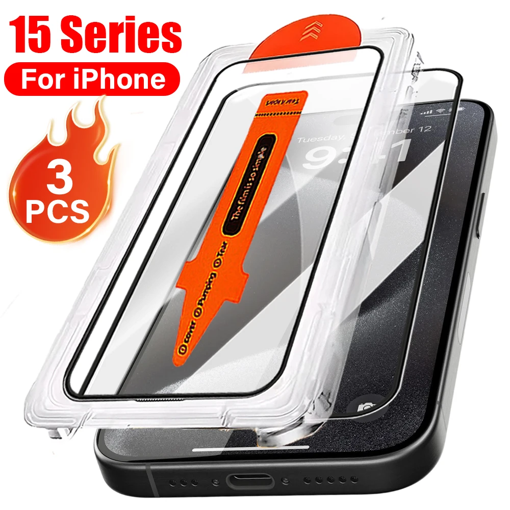 

1-3PCS Screen Protector for iPhone 15 15Plus 15Pro 15ProMax Dust Free Easy Installation Tempered Glass HD Anti-Scratch Protector