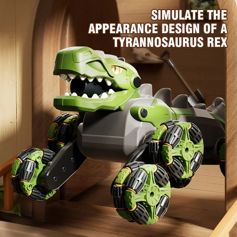 Dinosaurio RC de 8 ruedas, 2,4G, coche acrobático teledirigido, camión de carreras, vehículo de juguete, sonido realista, juguetes iluminados para niños, regalos