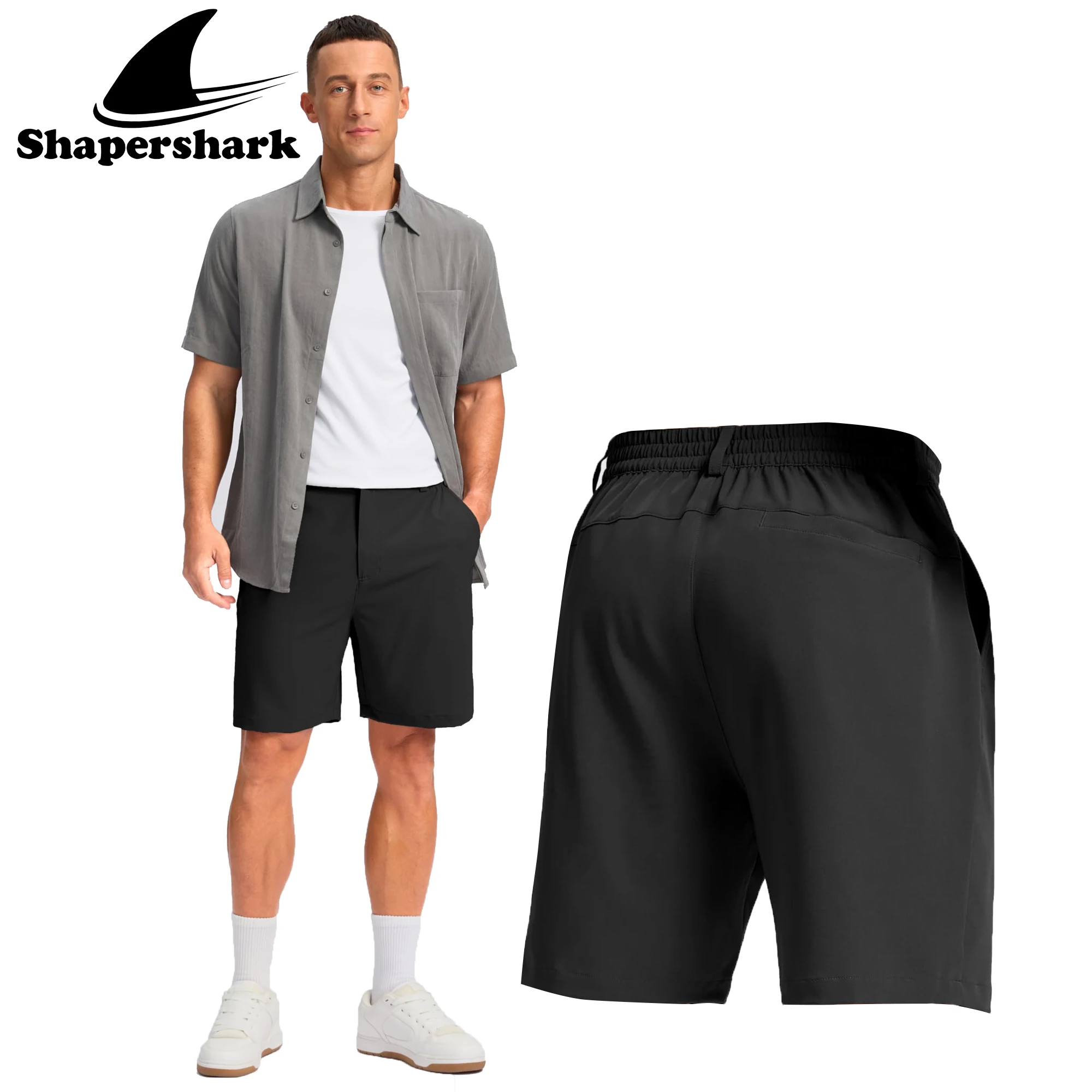 

Men's Casual and Elegant Golf Shorts: Quick-Dry, Formal Work Shorts with Hidden Zipper Side Pockets and Elastic Waistband
