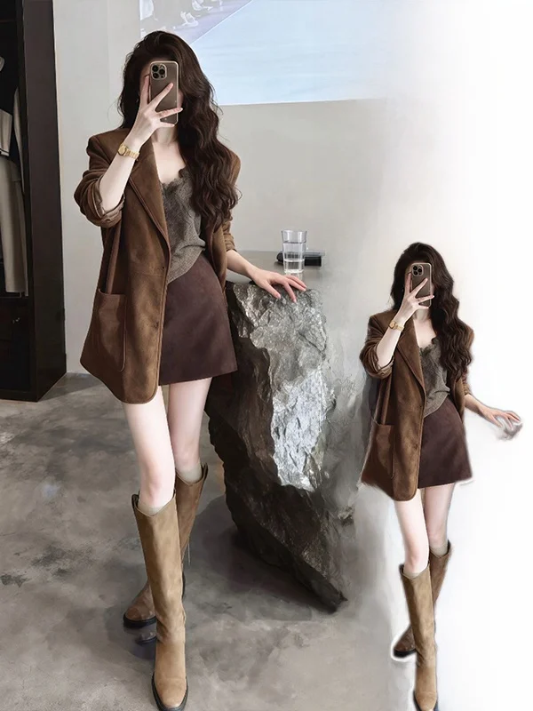 

Ele Lace Csole Tank Top plus Size Slimming Outerwear Skirt Set Women's Faion Warm Winter Casual Loose Fit French Sle