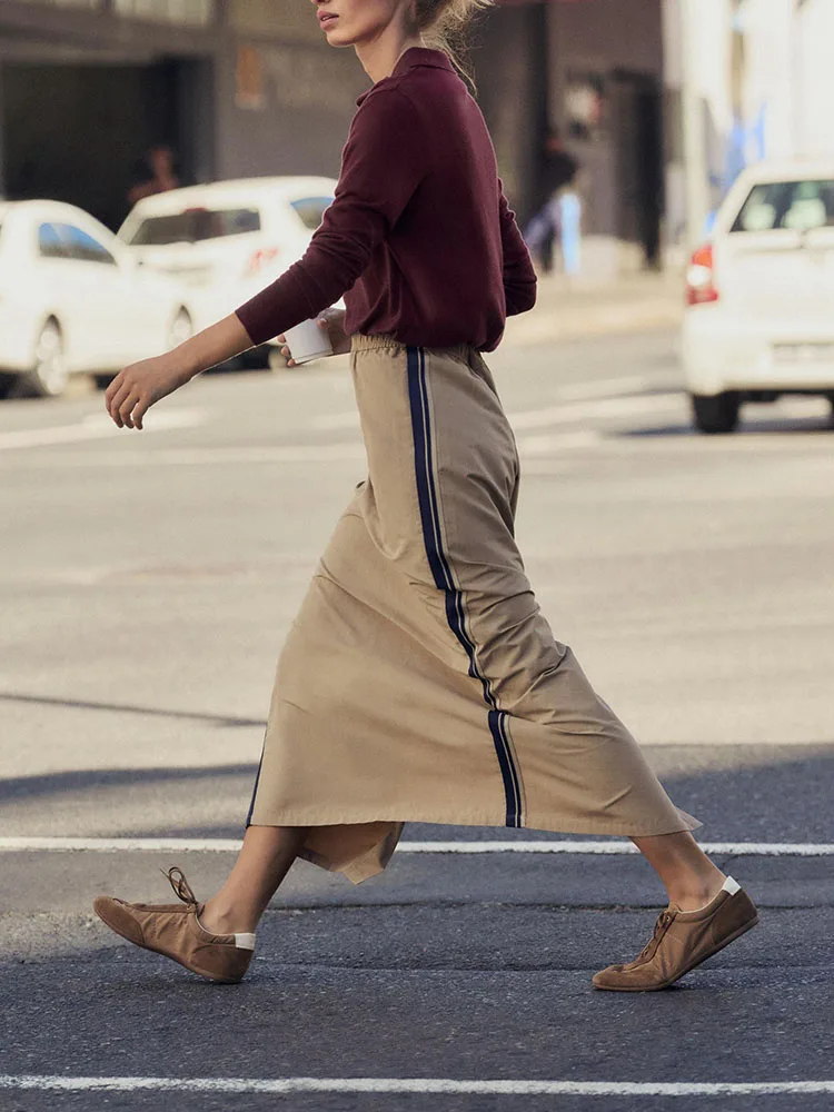 Spring New Arrival High Waist Midi Skirt Ele Simple Side Strap Design Commute Sle Women's Faionable Skirt