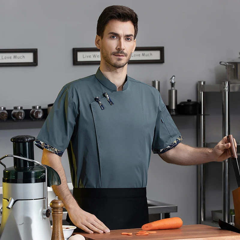 Men Professional Chef's Jacket Comfortable Stretch Restaurant Uniform Bakery Waiter Working Coats Delicate Kitchen Overalls