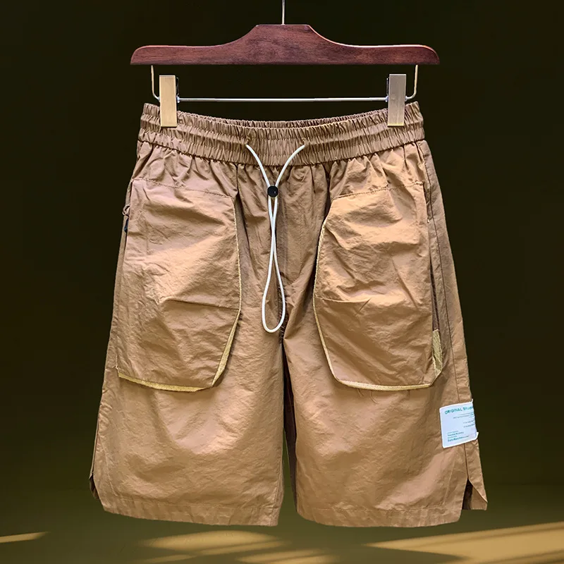 

Быстросохнущие шорты из ледяного шелка для мужчин, модные тонкие и свободные повседневные шорты, летняя рабочая одежда 2025 года, брюки пять четвертей