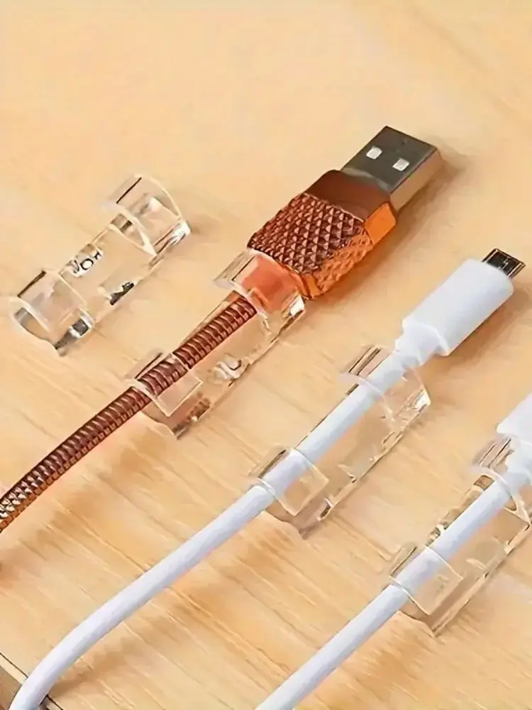 Clips de câbles en plastique Transparent, organisateurs de fils transparents pour la gestion des câbles muraux et de bureau, supports de câbles adhésifs, 200/10 pièces