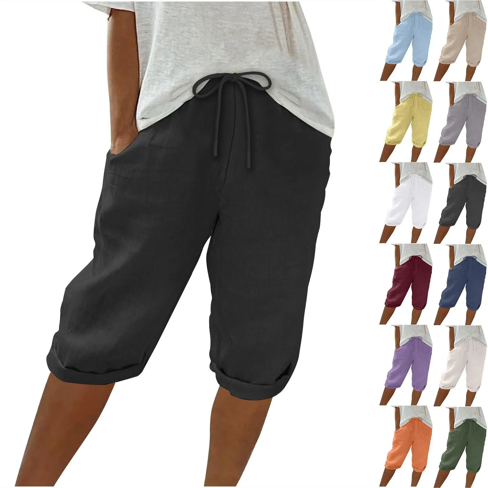 Women's  summer small floral print elastic waist elegant layered hem shorts fashion casual high waist shorts