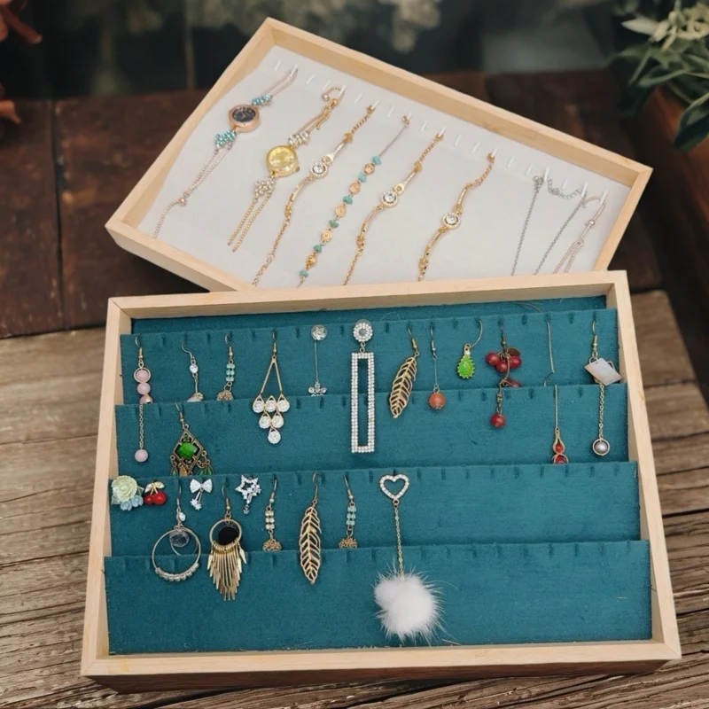 

Деревянный бархатный лоток для демонстрации ювелирных изделий, серьги, ожерелье, браслет, кулон, органайзер, лоток для хранения ювелирных изделий, стойка, витрина, реквизит