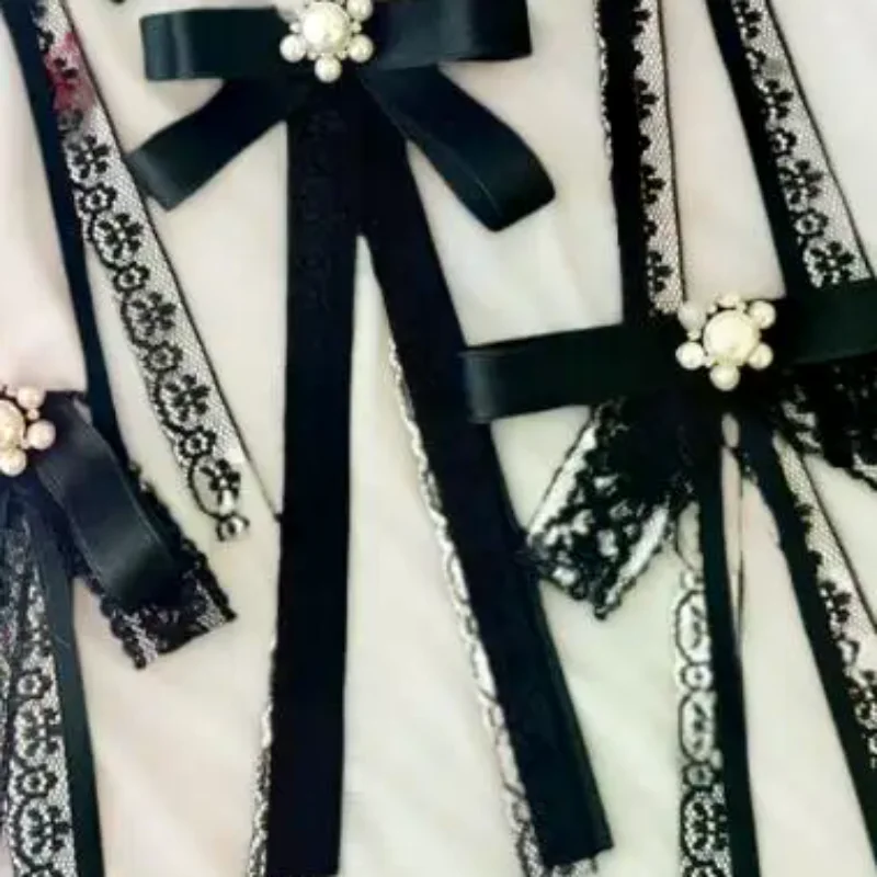 

Модная черная кружевная брошь с бантом, брошь с белым жемчугом, галстук для женской одежды, украшение на вырез, лента, галстук, ювелирные аксессуары