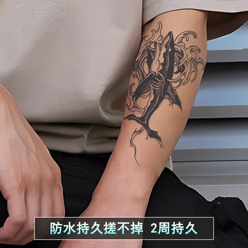 Deep-sea Shark Men's Temporary Tattoo Stickers Herbal Juice Fake Tattoos Lasting Punk Art Cheap Goods Fish Tatoo Festival Tatto