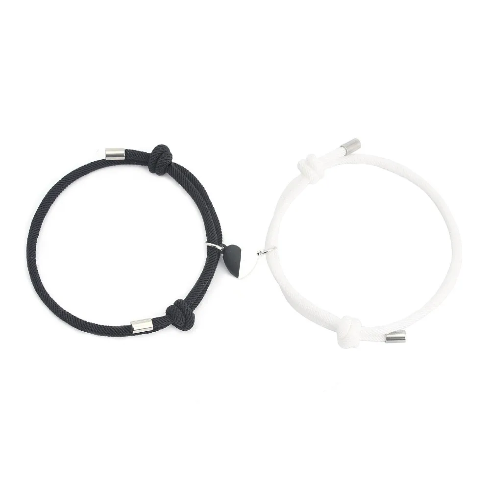 2 قطعة مجموعة أسود أبيض اليد حبل الحب المغناطيسي زوجين سوار أفضل صديق حفلة أنيقة فضي القلب سحر هدية #4