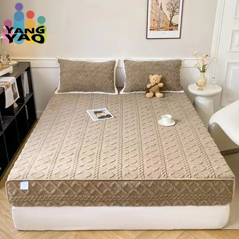 

Super Soft Plush Mattress Cover Queen Size Quick Warm Jacquard Thick Velvet Bed Fitted Sheet Not Included Pillowcase