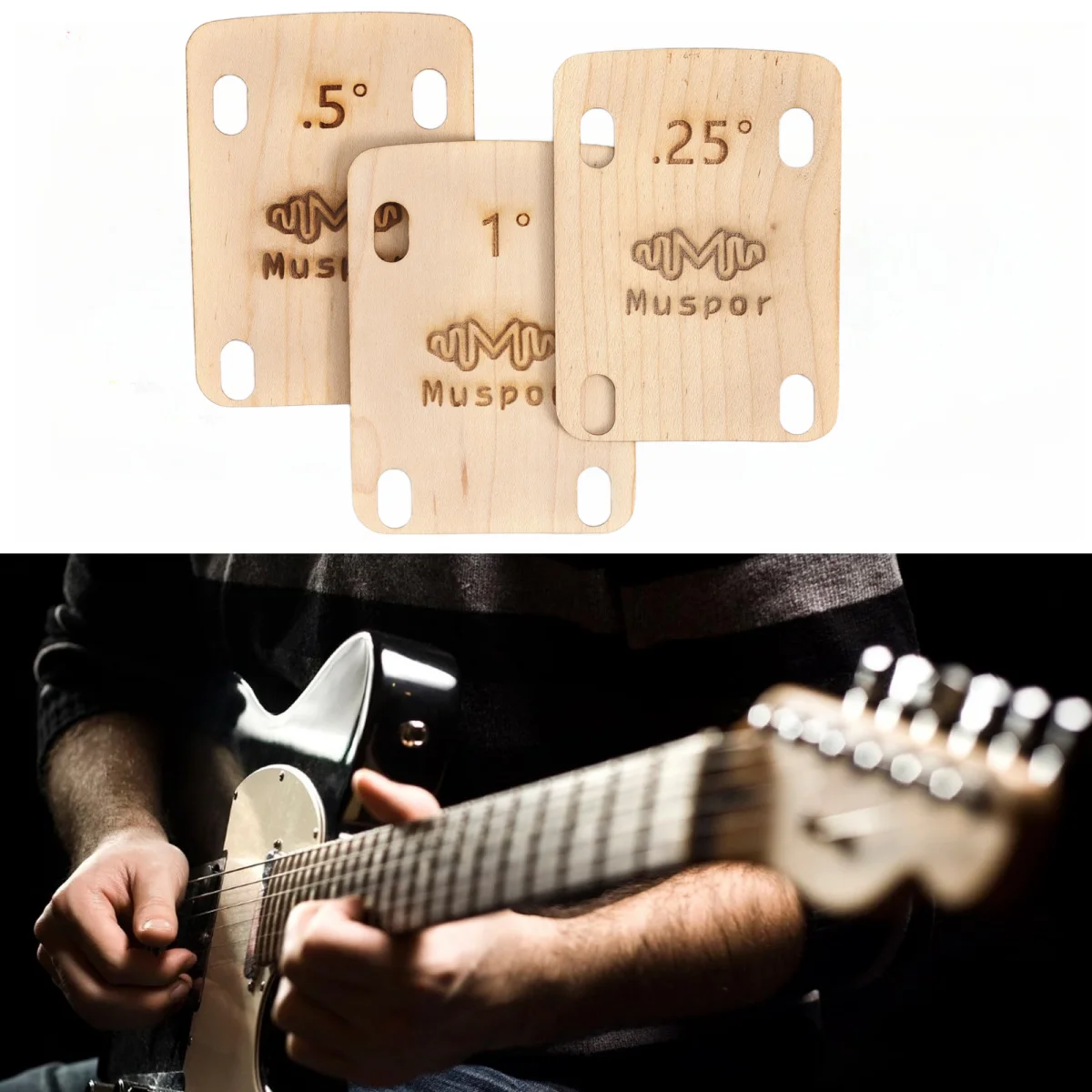 Miwayer 1 Set/3Pcs Guitar Neck Shims Protector 0.25 0.5 1 Degree Solid Maple Wood Set/for Bolt-on Neck Bolts & Guitar Accessorie