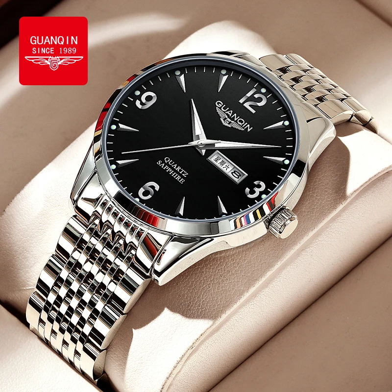 GUANQIN Men's Watch Luxury Highend Business Sport Simple Elegant Quartz Wristwatch For Man Gift Box Brand Genuine Waterproof