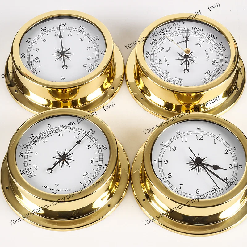 115Mm Copper Shell Marine High Precision Atmospheric Pressure Meter Barometer Thermohygrometer Barometer Clock Meteorological