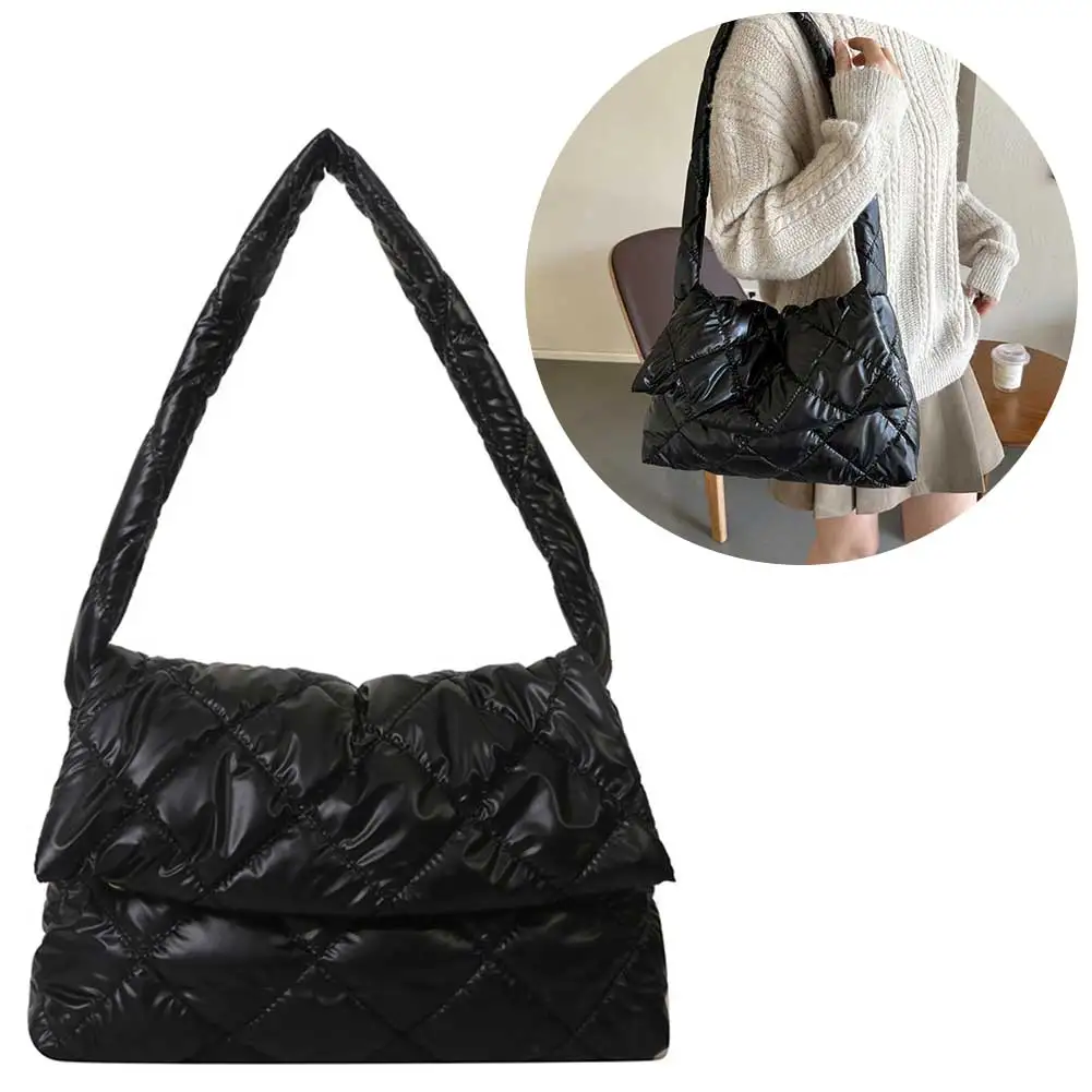 

Women Puffy Tote Bag Large Capacity Soft Nylon Side Bags NewTrend Quilted Big Handbags for Daily Office Use Simple Commute Bag
