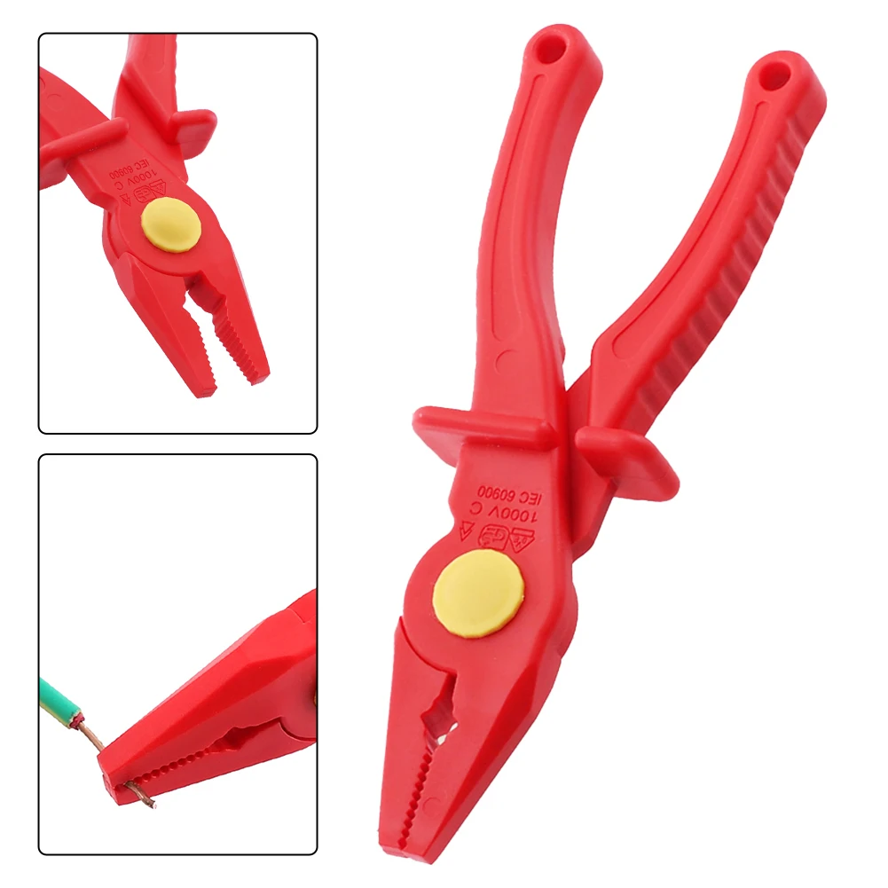 

VDE Insulated Plier Flat Nose Plastic Crimper 1000V Electrician Plier Non-slip Tool 7.7 InchX2.4inch