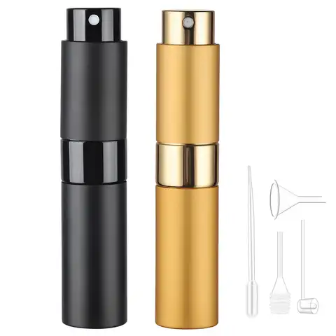 2Pcs + 4 액세서리 8ML 분무기 향수 여행 세트, 2 스프레이 병 + 1 깔때기, 1 Dropper, 스프링 밀짚, 디스펜스 신성한
