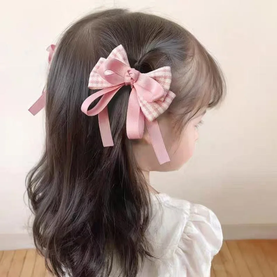 

2PCS Cute Girls Pink Plaid Bow Hairpin Children Korean Kawaii Style Hairpins Kids Lolita Hairpin Back Head Hair Accessories HP01