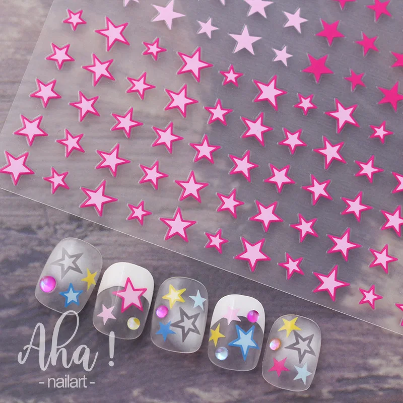 Colorful Stamp Gold Silver Hollowed Solid Irregular Star Asterism Adhesive Nail Art Stickers Decals Manicure Ornaments Aha Tips