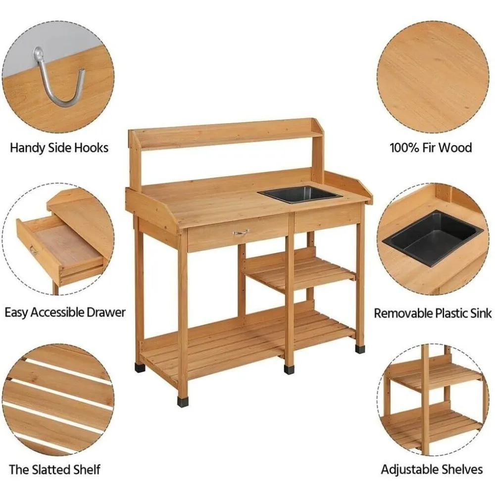 بوتينغ طاولة مقعد الفناء في الهواء الطلق حديقة محطة العمل زراعة الرف بالوعة درج البناء الخشب الصلب، سطح السفينة، الشرفة (اللون