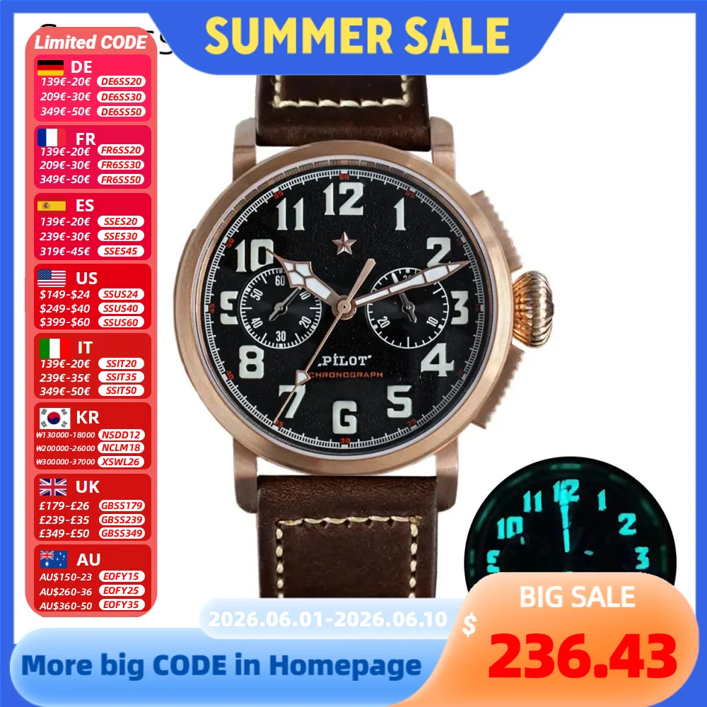 42mm Bronze Mens Watch Mechanical Hand Wind Wristwatch Original