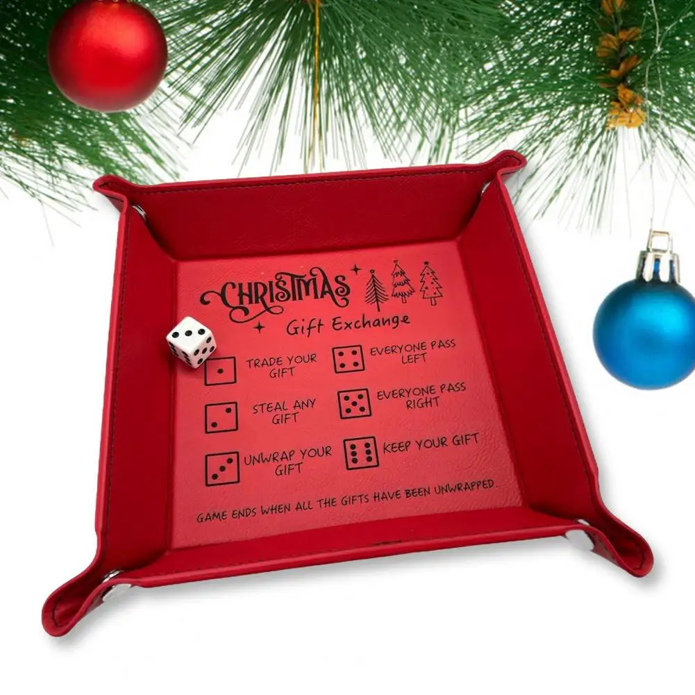 Portable Folding Dice Tray Festive Christmas Dice Tray Set for Gift Exchange Games Portable Faux Leather Storage Accessories