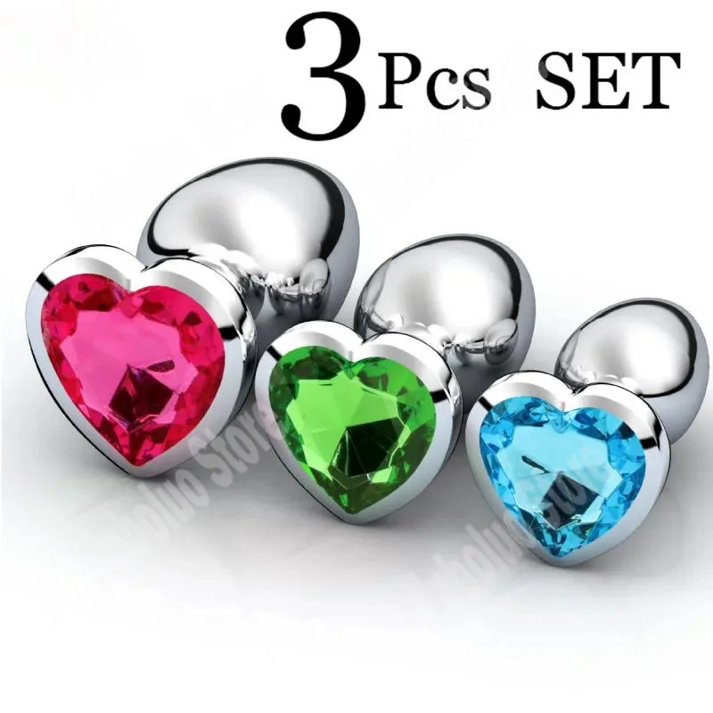 3Pcs/Set Metal Anal Plug Anal Dilator Bead Prostate Anal Massager Sex Toy For Women Anus Trainer Butt Plug With Jewelry Crystal