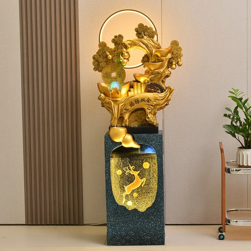 Flowing water fountain circulation, flowing water makes money, floor ornament, office water feature opening gift