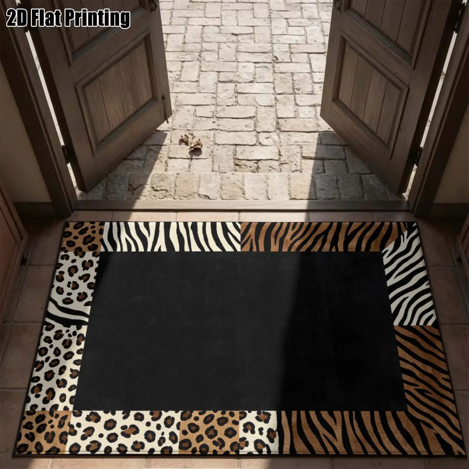 1Pc 2D Printed Carpet: Black Animal Pattern, Nordic/Instagram/Modern Minimalist/Geometric Striped/Vintage Style, Home Decor, Multi-Size, Machine Washable, Suitable for Entrance/Dining/Foyer/Bedroom/Living Room
