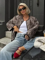 Casual Leopard Print Cotton Women's Coat Loose O-neck Long Sleeve Pocket Jacket Tops 2024 Autumn Winter Lady Patchwork Outwear