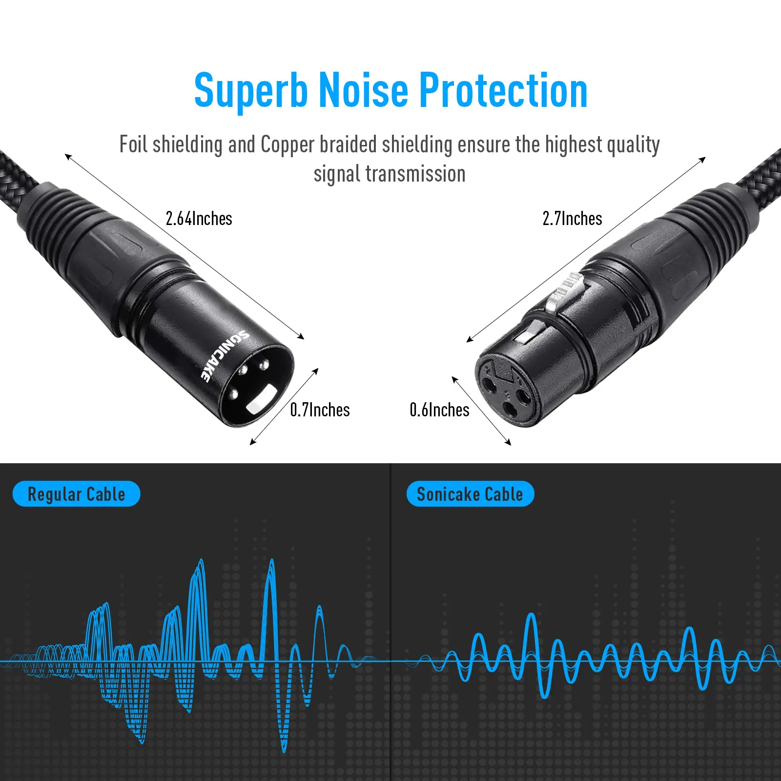 SONICAKE XLR Microphone Cable Male to Female 3 Pin Nylon Braided For Studio Recording and Live Production 10ft/3M 6ft/2M