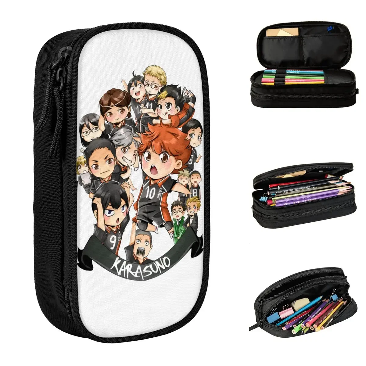 Team Karasuno Pencil Case Haikyuus  Anime Bokuto Volleyball Pencil Box Pen Holder Large Storage Bag Office Zipper Stationery