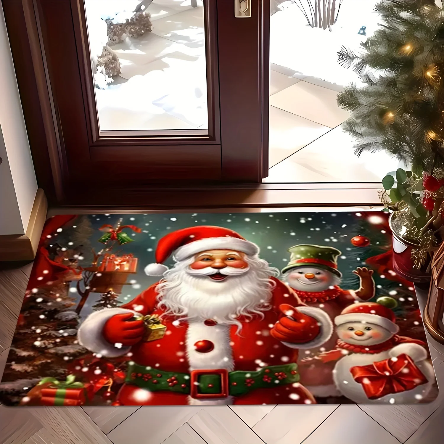 VIKAMA Adorable Santa Claus Doormat Stain-Resistant and Durable Bathroom Toilet Floor Mat Entrance Hallway Rug Home Decor