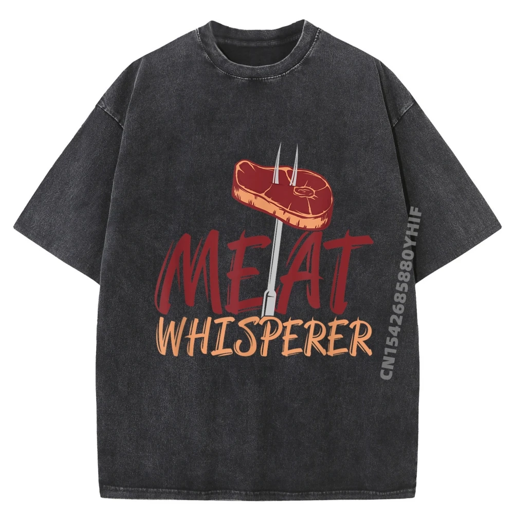 

Хлопковые футболки с рисунком Meat Whisperer, молодежные рубашки, мужские топы, футболки, винтажная стираная одежда в китайском стиле
