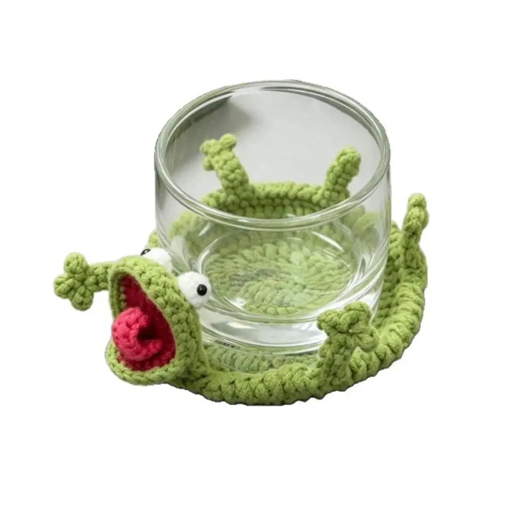 Pressable Crochet Lizard Coasters Cartoon Creative Drink Insulation Pad Funny Non-Slip Knitted Animal Coaster Restaurant Table