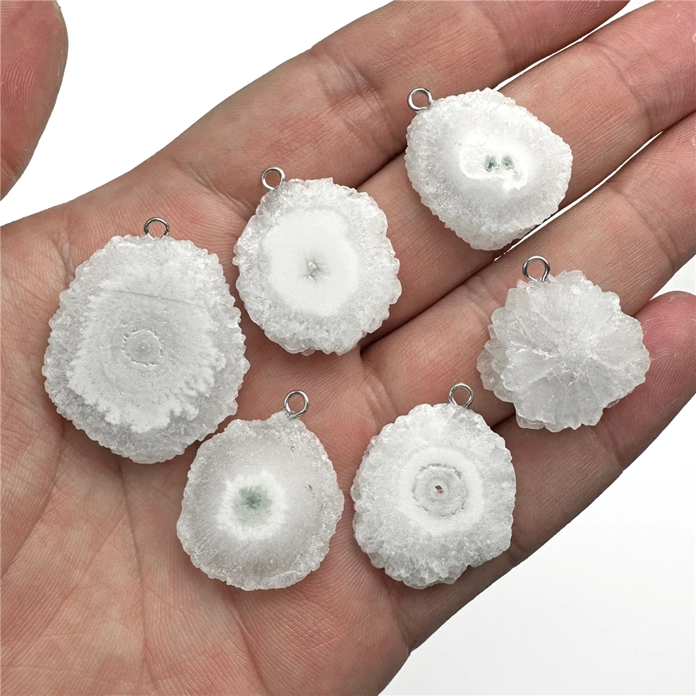 Sun Flower Shape White Quartz Druzy Slice Pendant Natural Stone Crystal Quartz Druzy Connector Charm For Jewelry Making Necklace