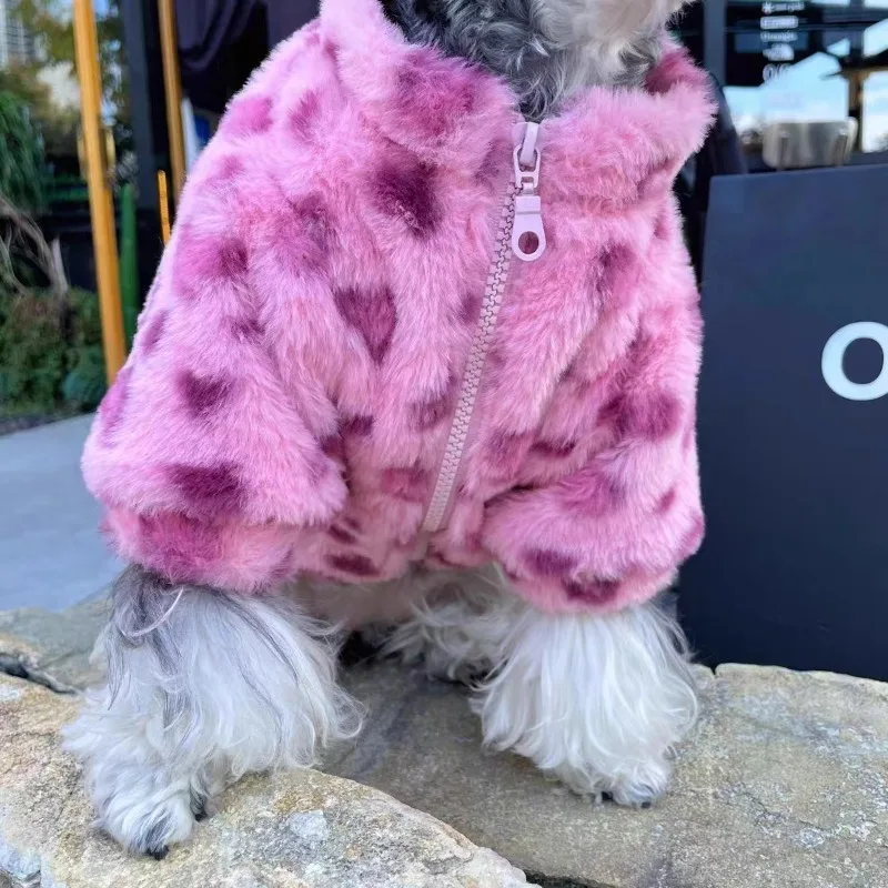 

Pink Leopard Print Pet Coat for Autumn and Winter, Fleece and Thickened Warm Clothing for Cats and Dogs