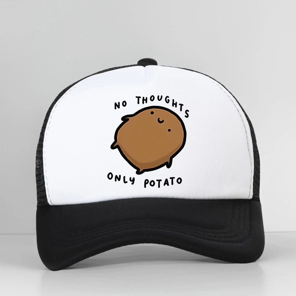 

Cute Potato Pattern Print No Thoughts Only Potato Baseball Cap Playful Design Fashion Mesh Breathable Truck Hat