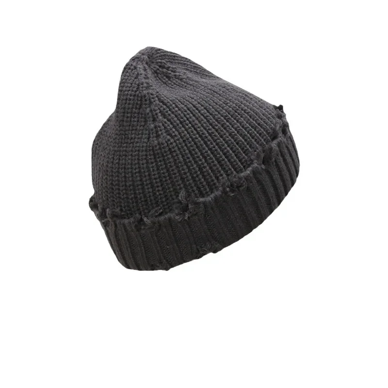 2024 New Fall and Winter Hip Hop Trend Broken Brim Knitted Hat Woman Man Green Grey Black White Hole Cap Warm Hat Bonnets Fall